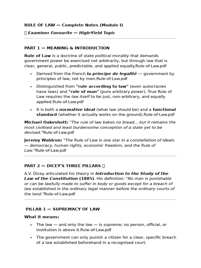 Consti 2 Module 1 Notes | PDF | Rule Of Law | Separation Of Powers