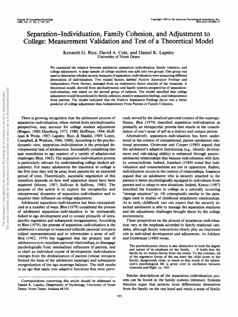 Separation Individuation Family Cohesion | PDF
