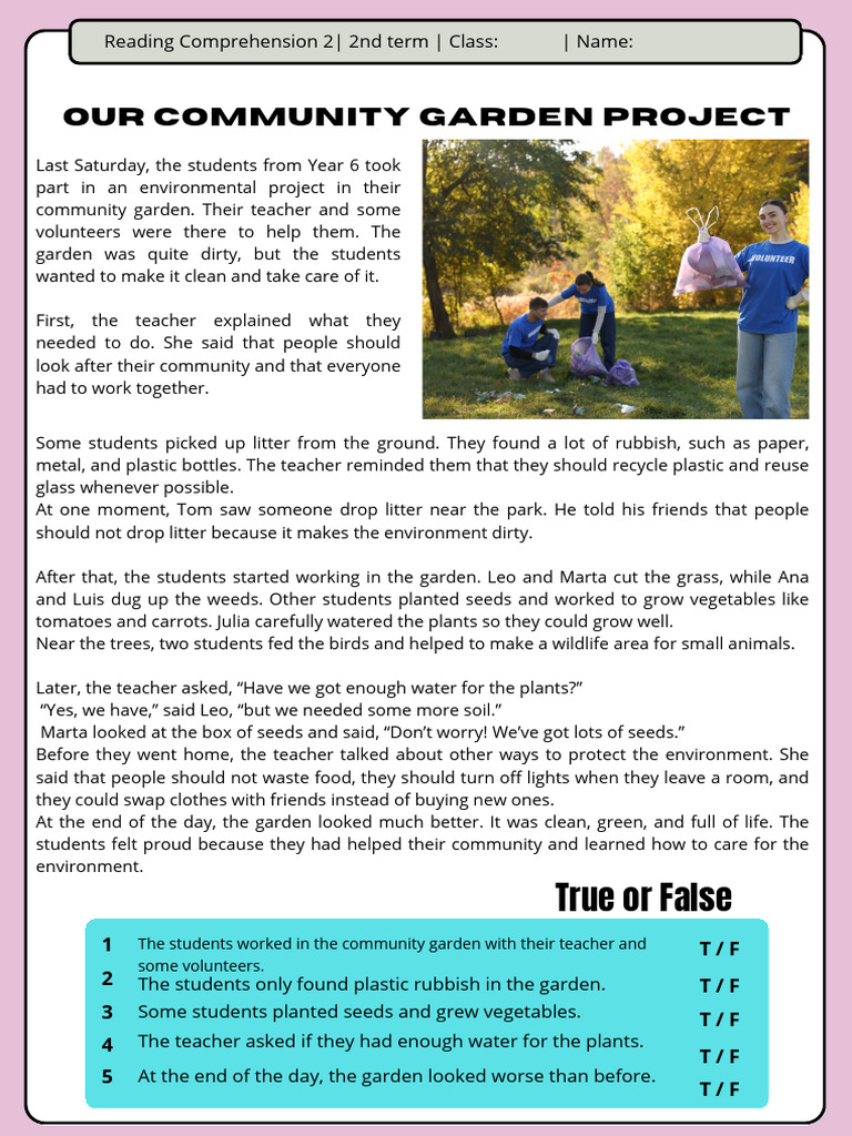 Environment Reading Worksheet | PDF | Waste | Gardens