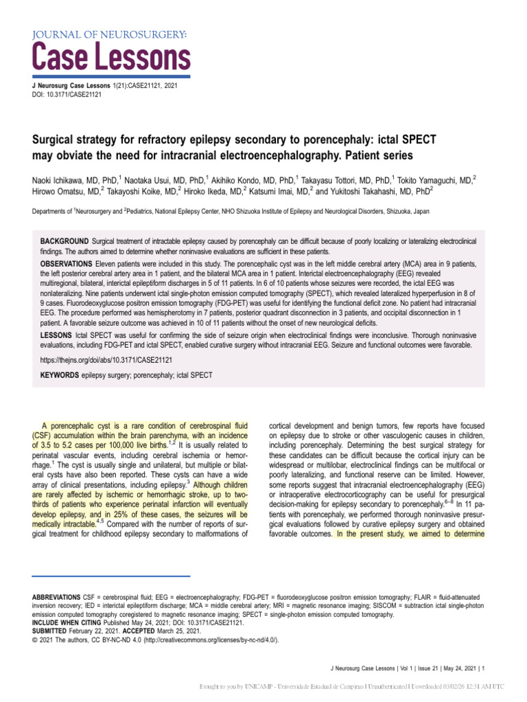 Surgical Strategy for Refractory Epilepsy Secondary to Porencephaly ...