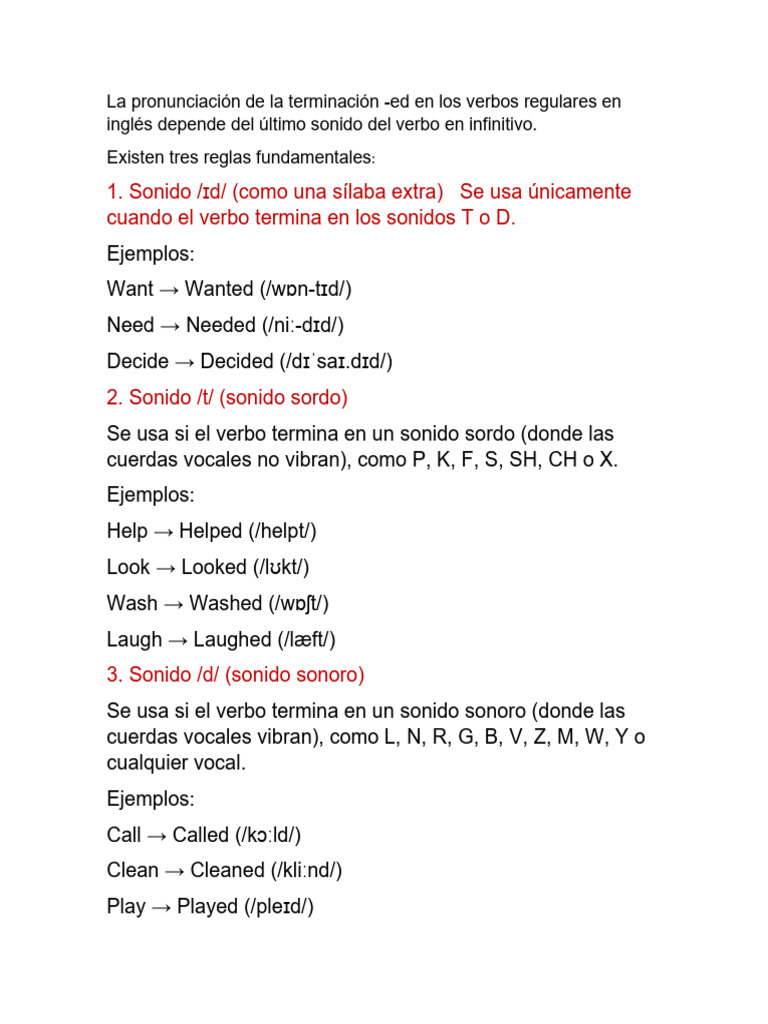 Pronunciacion de Verbos Regulares en Pasado-1 | PDF