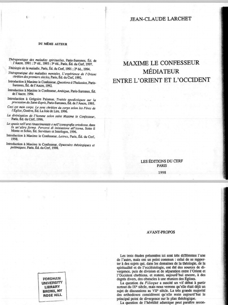 Maxime Le Confesseur, Médiateur Entre L'orient Et L'occident (Jean