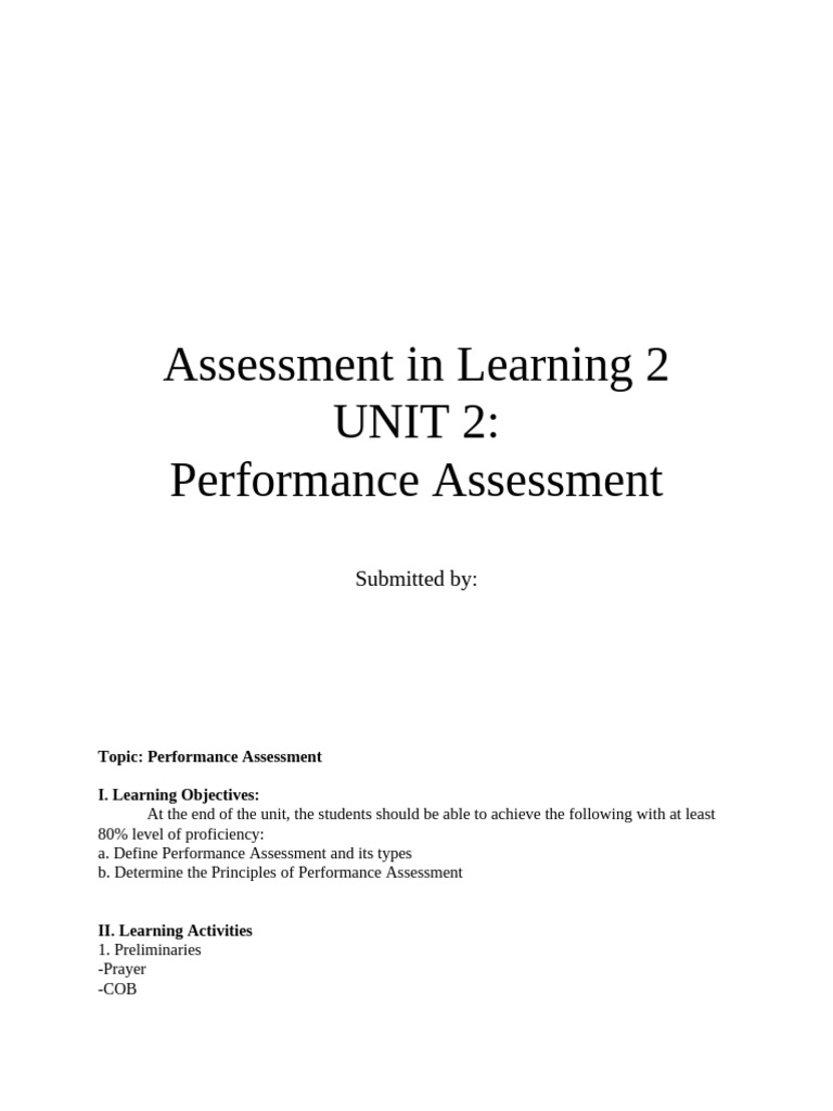 Assessment in Learning 2 - Performance Assessment | PDF | Educational ...