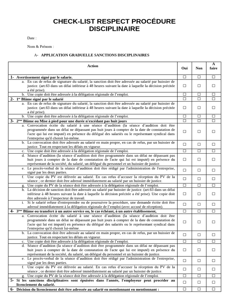Check-List Respect Procedure Disciplinaire | PDF | Travail | Relations ...