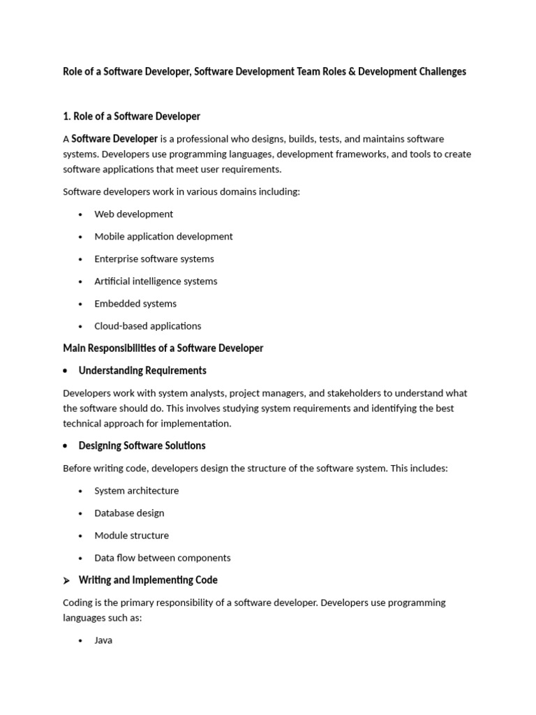 Role of A Software Developer | PDF | Software Development | Software