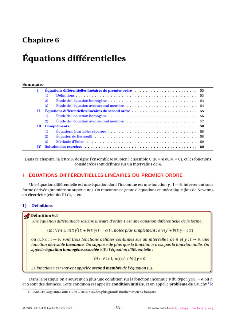 Chap06 - Équations Différentielles | PDF | Équation différentielle ...