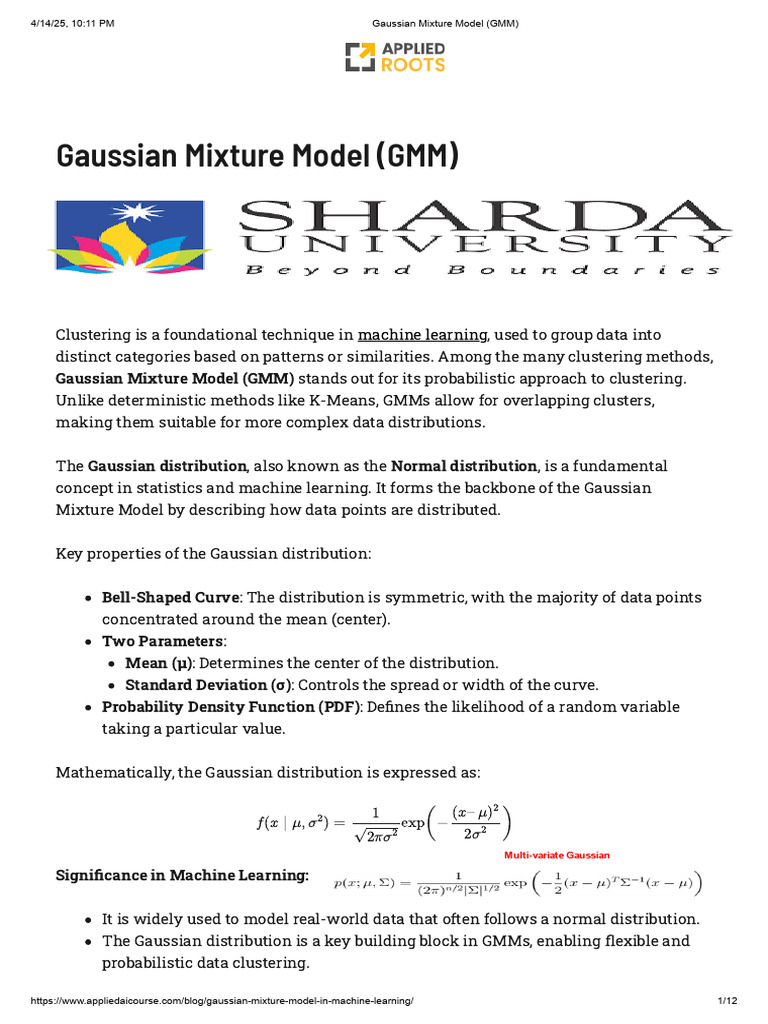 Gaussian Mixture Model (GMM) | PDF | Cluster Analysis | Normal Distribution