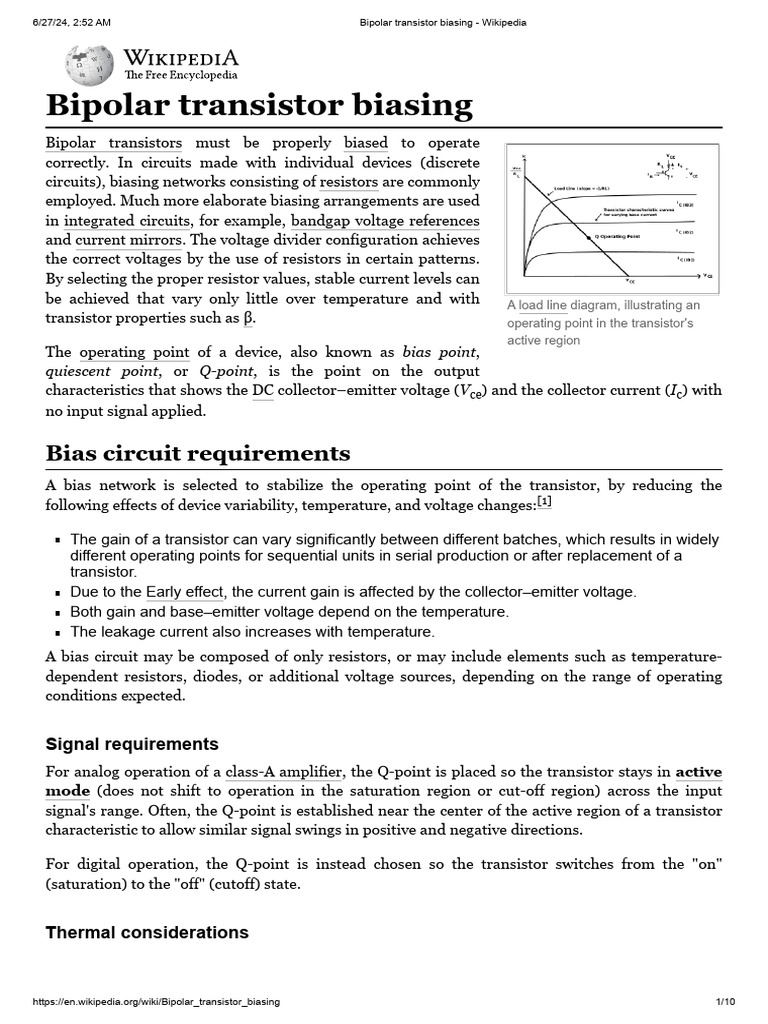 Bipolar Transistor Biasing - Wikipedia | PDF | Bipolar Junction ...