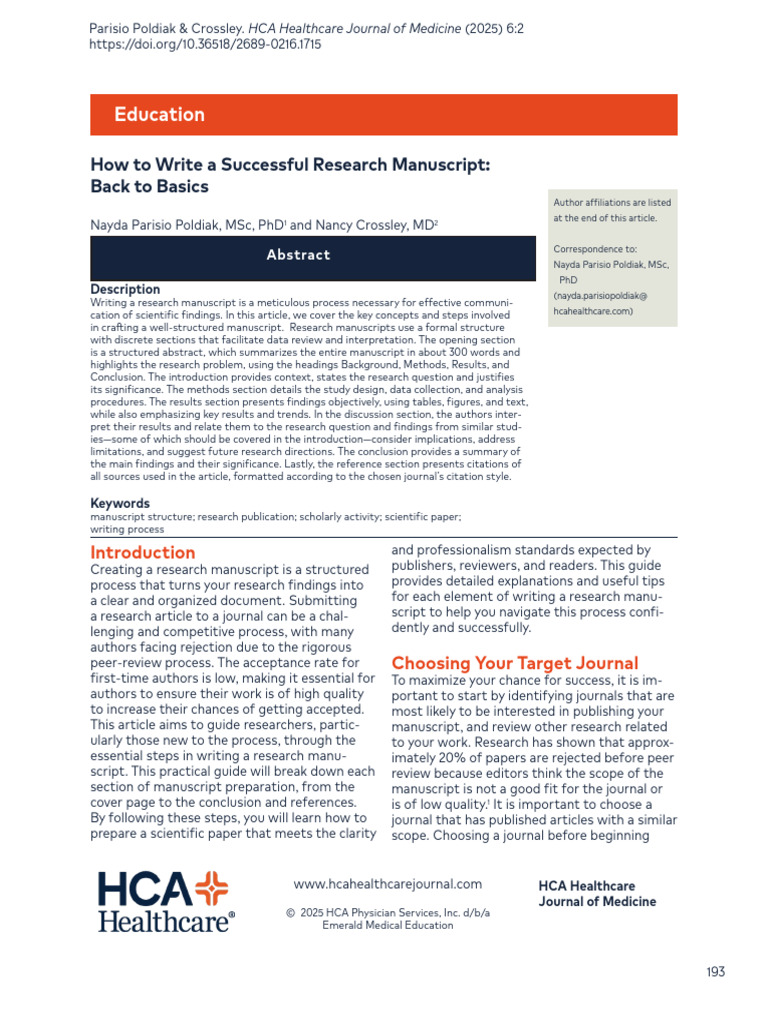 How To Write A Successful Research Manuscript - Back To Basics | PDF ...