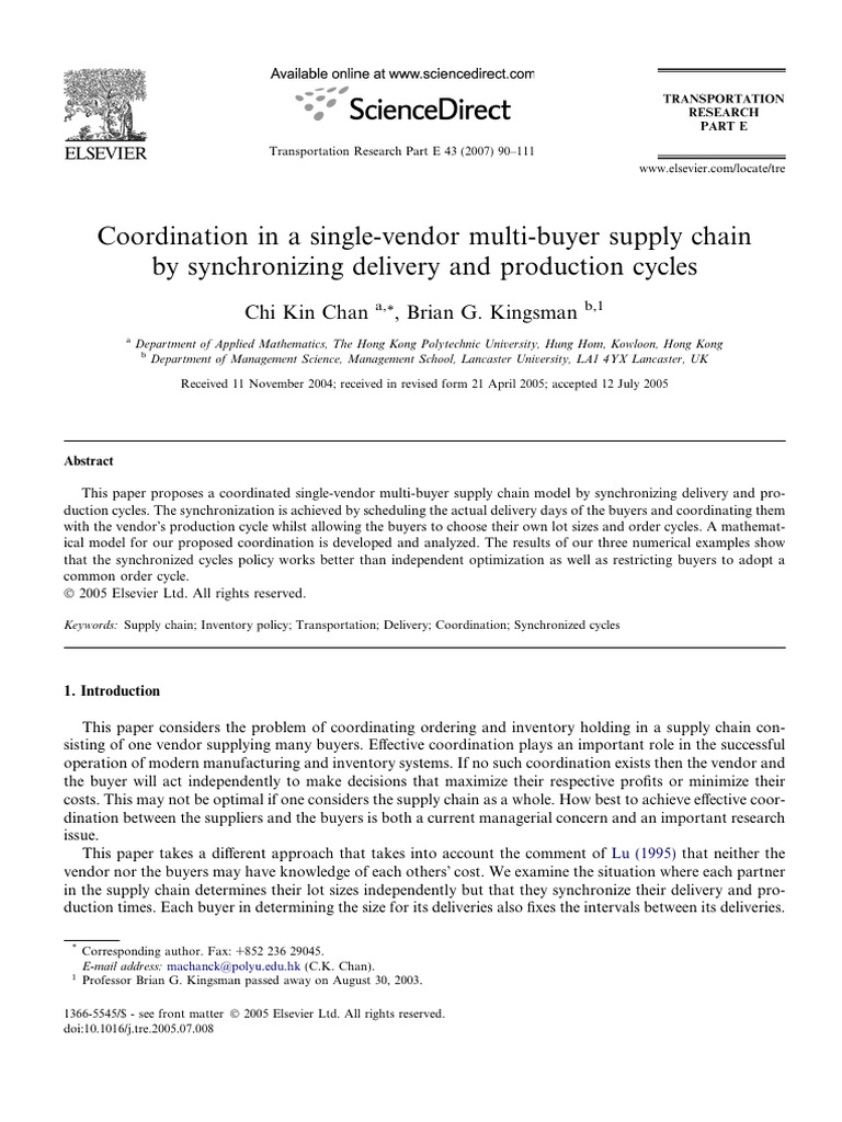 Coordination in A Single-Vendor Multi-Buyer Supply Chain | PDF