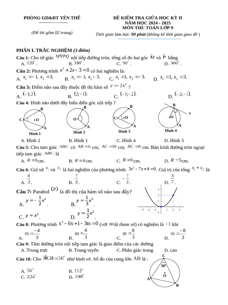 De Giua Hoc Ky 2 Toan 9 Nam 2024 2025 Phong Gddt Yen the Bac Giang | PDF
