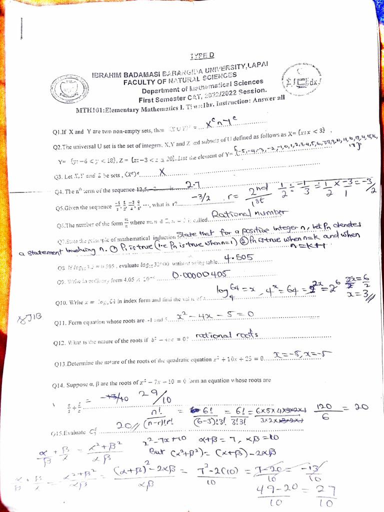 Math 101 Test Questions | PDF