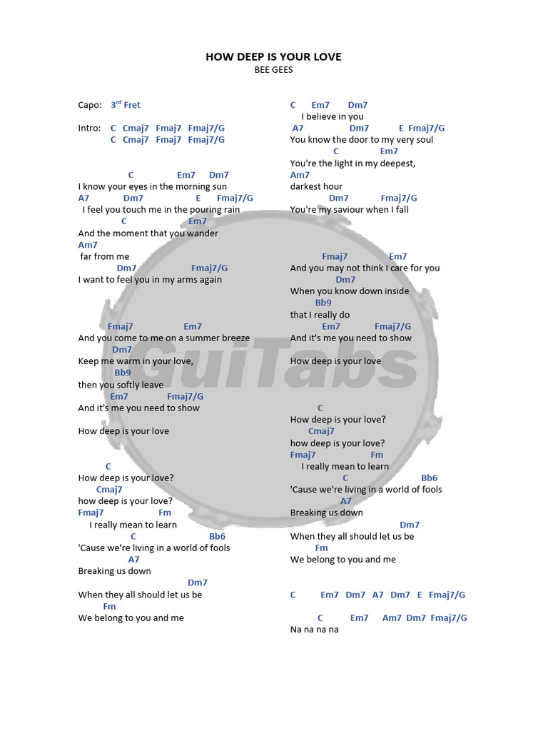 How Deep Is Your Love - Lyrics & Chords | PDF | Recorded Music | Songs ...