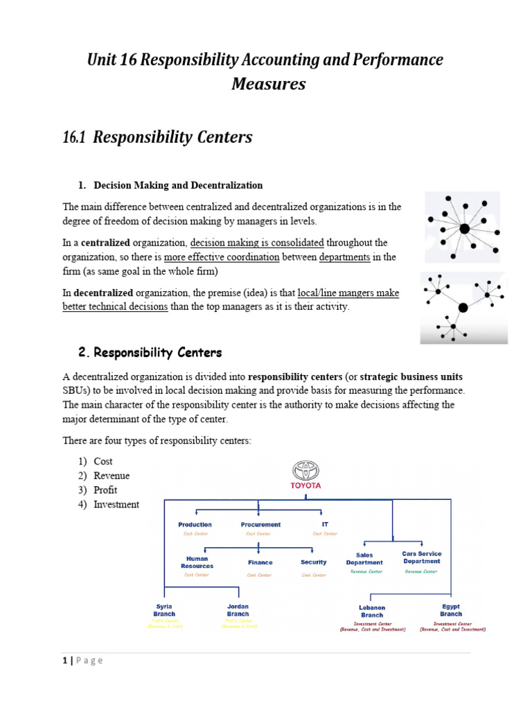 Unit 16 Responsibility Accounting and Performance Measures | PDF ...
