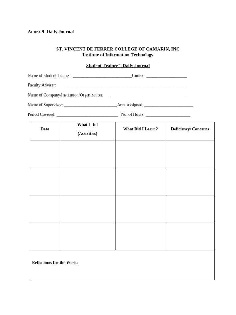 Annex 9 Daily Journal | PDF