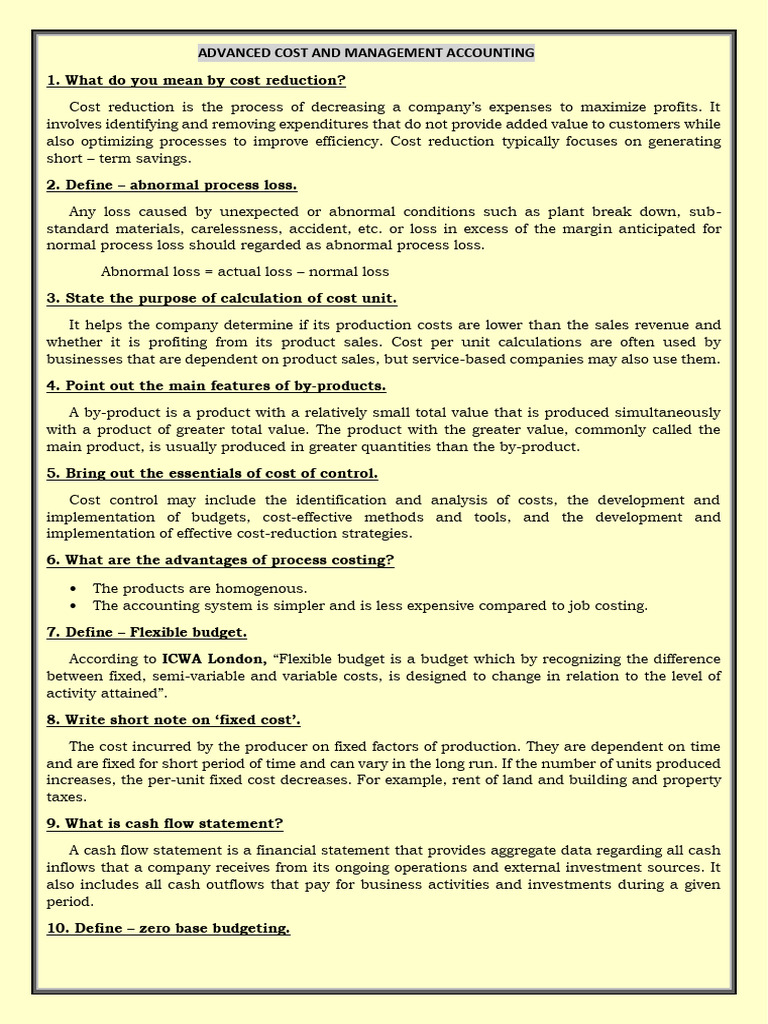 Advance Cost and Management Accounting | PDF | Cost Accounting | Expense