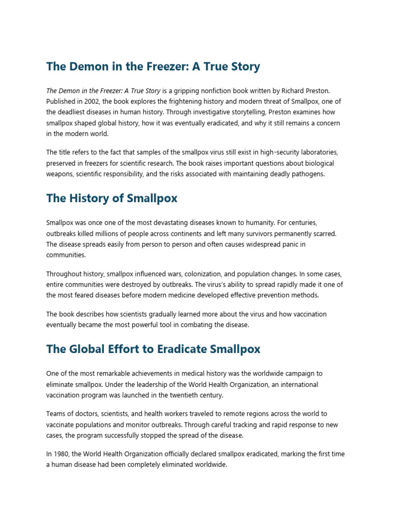 The Demon in The Freezer A True Story | PDF | Smallpox | Vaccines