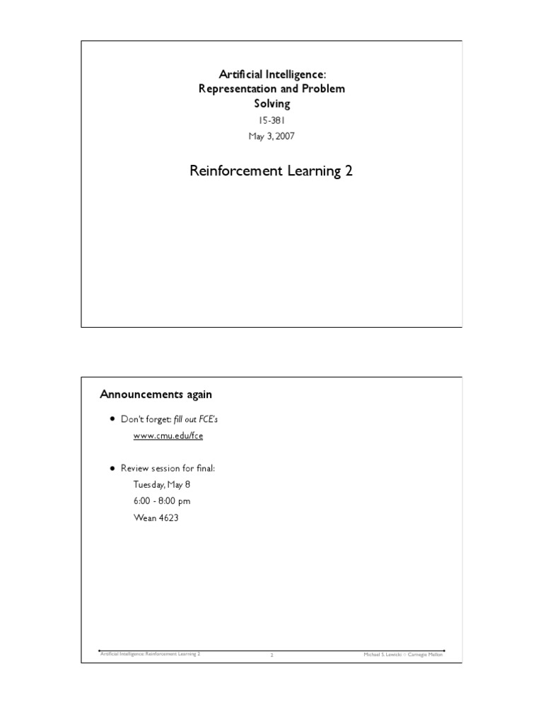 Reinforcement Learning 2 | Download Free PDF | Artificial Intelligence ...