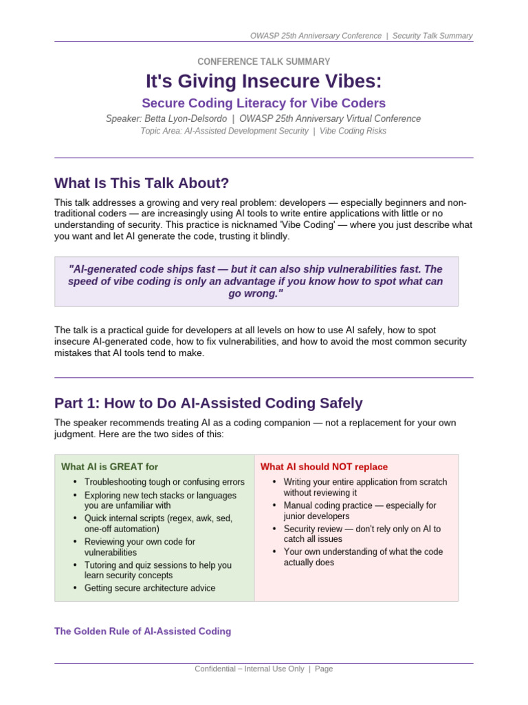 Vibe Coding Security Summary | PDF | Computing | Software Engineering