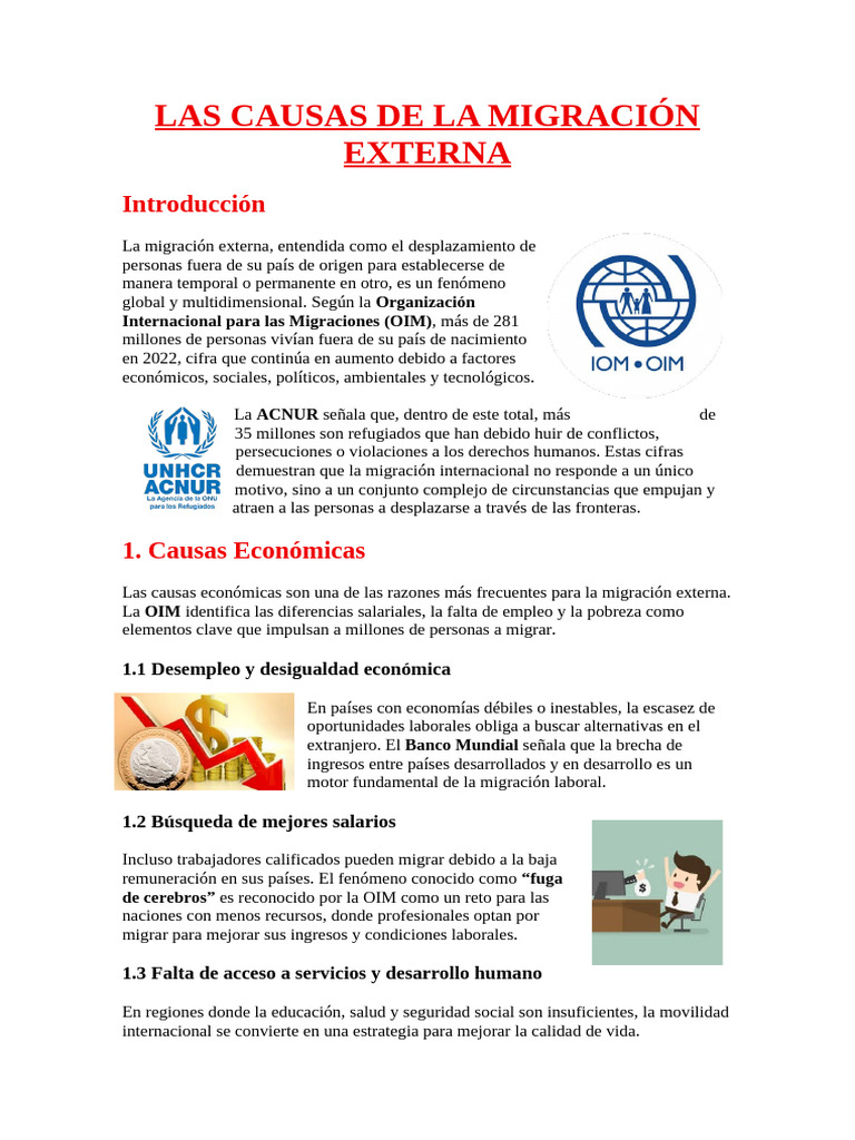 Las Causas de La Migración Externa | PDF | Migración humana ...