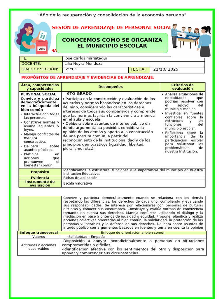 SESIÓN DE APRENDIZAJE DE PERSONAL SOCIAL | PDF | Aprendizaje | Escuelas