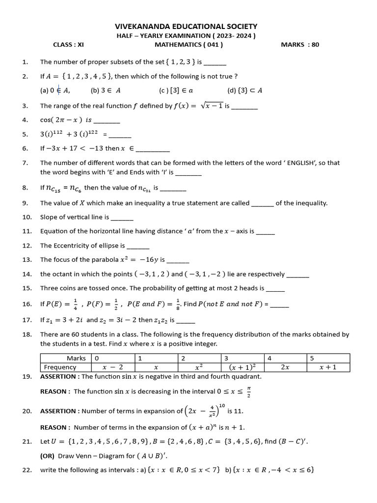 Xi Ves Half Yearly Qp 2023- 24 | PDF | Chess Theory | Chess