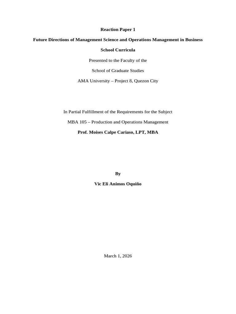 Reaction Paper 1 Future Directions OM MS REVISED v2 | PDF