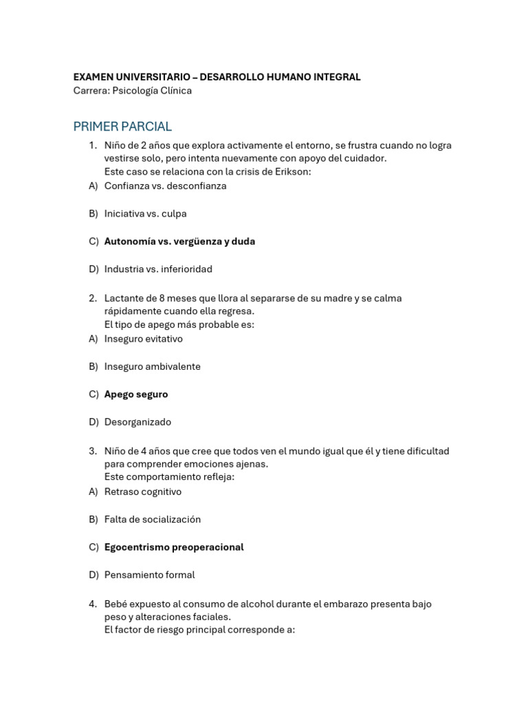 Examen Desarrollo Humano Integral - Casos Clínicos | PDF | Adultos | Vejez