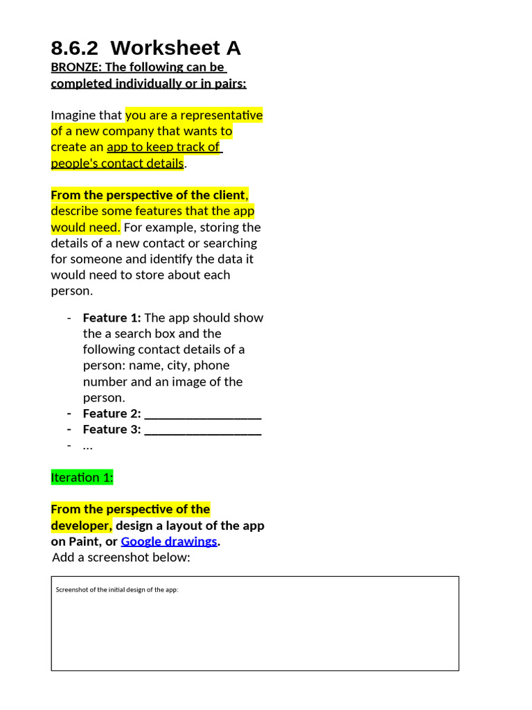 8.6.2 Worksheet a (Iterative Design) | PDF