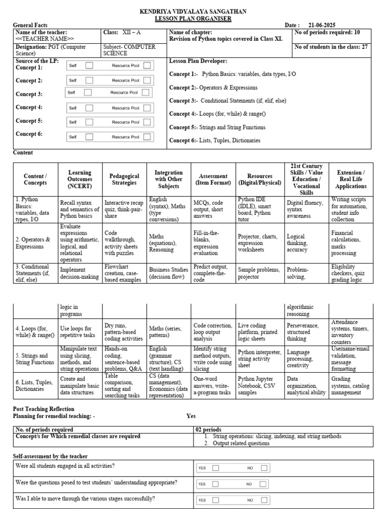 XII CS Lesson Plan | PDF | Parameter (Computer Programming) | Python ...