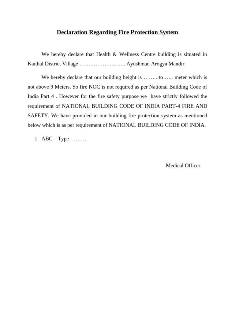 Declaration of Fire Safety Format | PDF