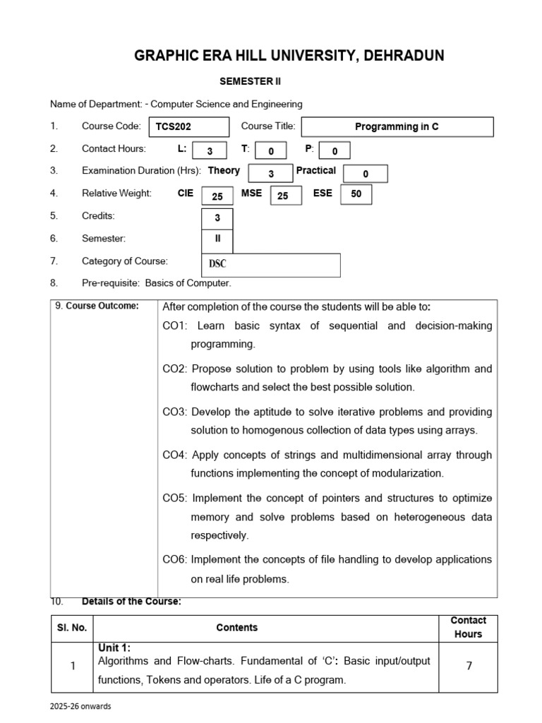 SYLLABUS_TCS208907273 | PDF | Pointer (Computer Programming) | Control Flow