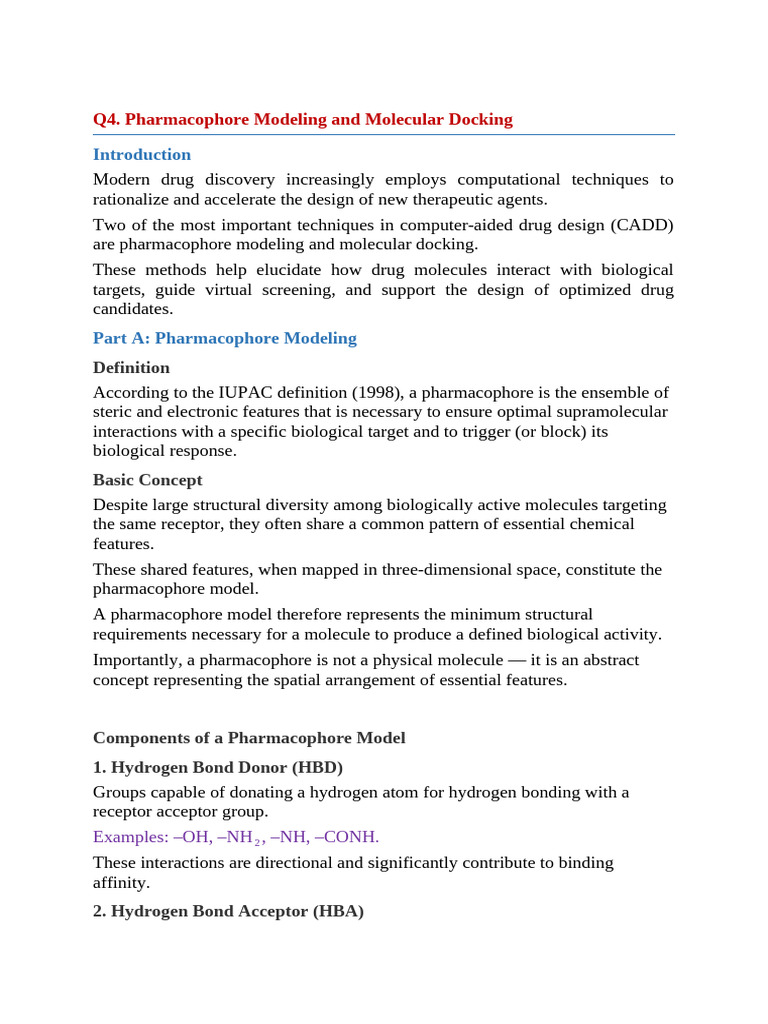 Q4. Pharmacophore Modeling and Molecular Docking | PDF | Docking ...
