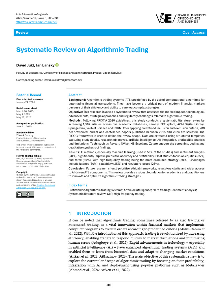 Systematic Review On Algorithmic Trading | PDF | Algorithmic Trading ...