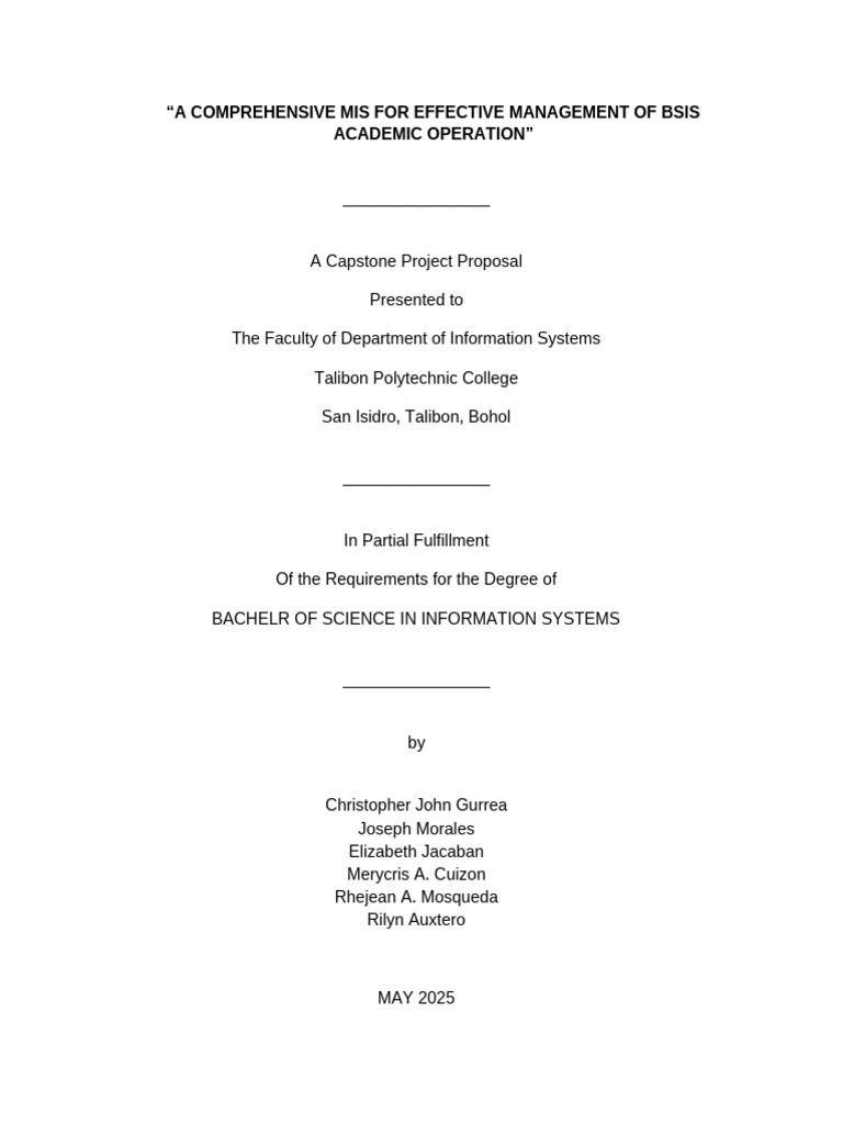 A Comprehensive Mis For Effective Management of Bsis Academic Operation ...