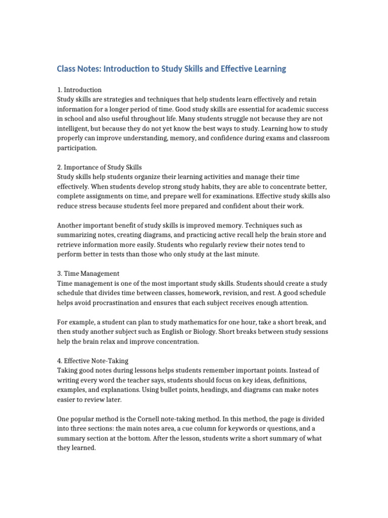Class Notes Study Skills | PDF