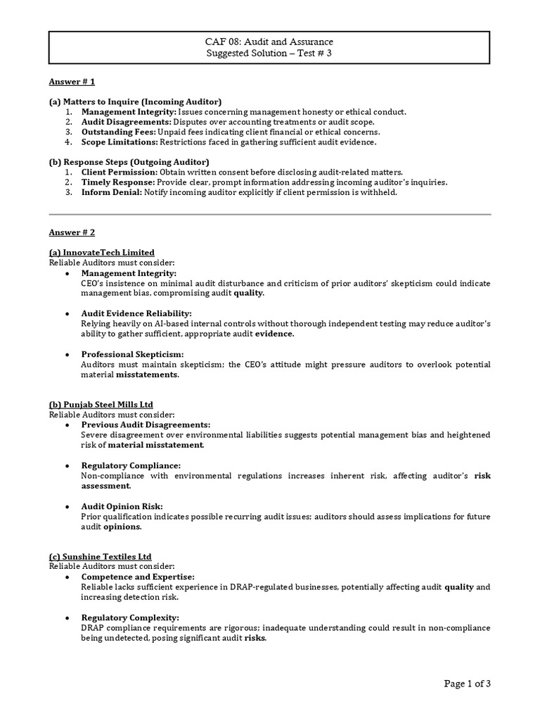 Test 3 - Solution | PDF | Audit | Internal Control