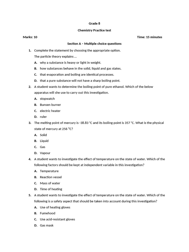 Grade 8 Practice Test | PDF
