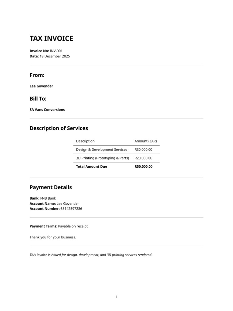 Invoice – Design, Development & 3d Printing | PDF