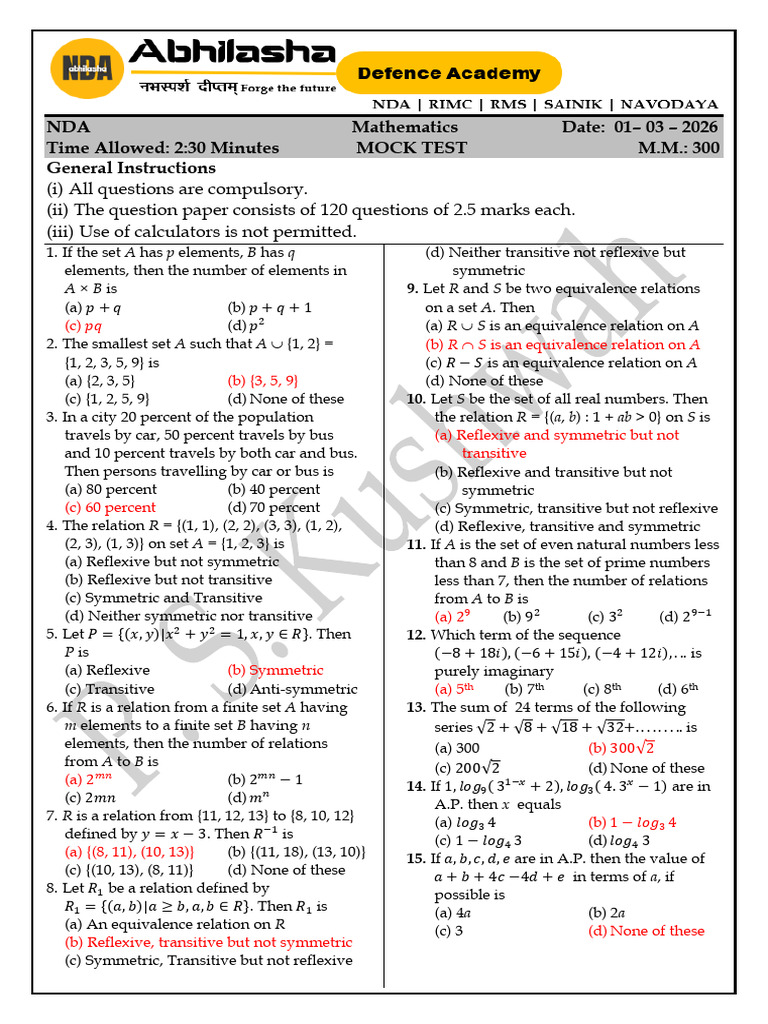 Nda Maths Test Solution 22-02-2025 | PDF | Mathematics | Geometry