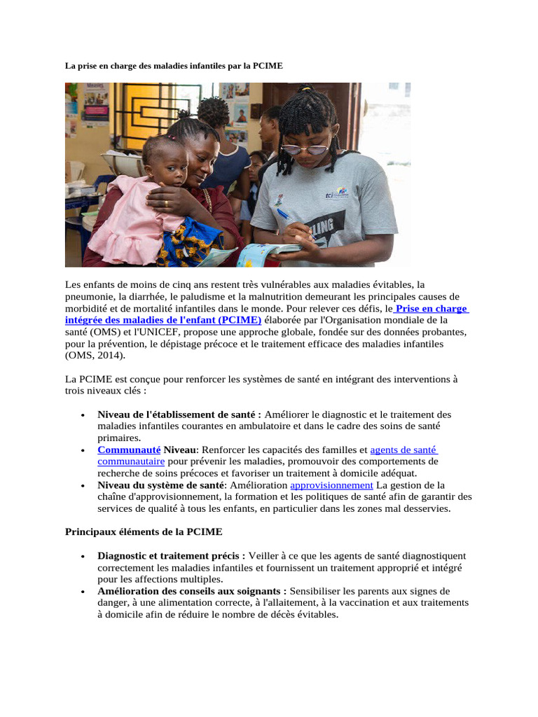 La Prise en Charge Des Maladies Infantiles Par La PCIME Cours SF | PDF ...