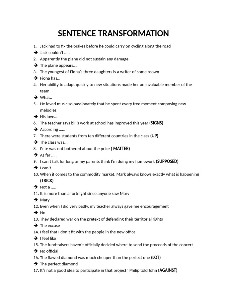 Sentence Transformation | PDF