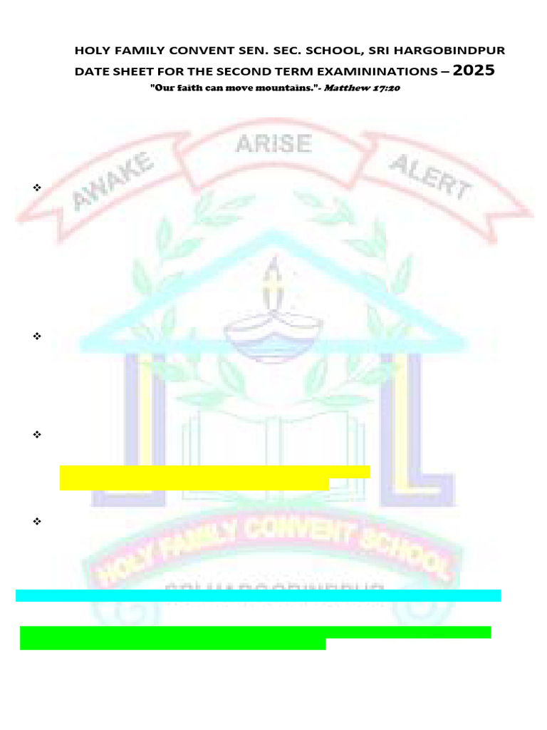 Datesheet of 2nd Term Examination 2025-2026 School | PDF