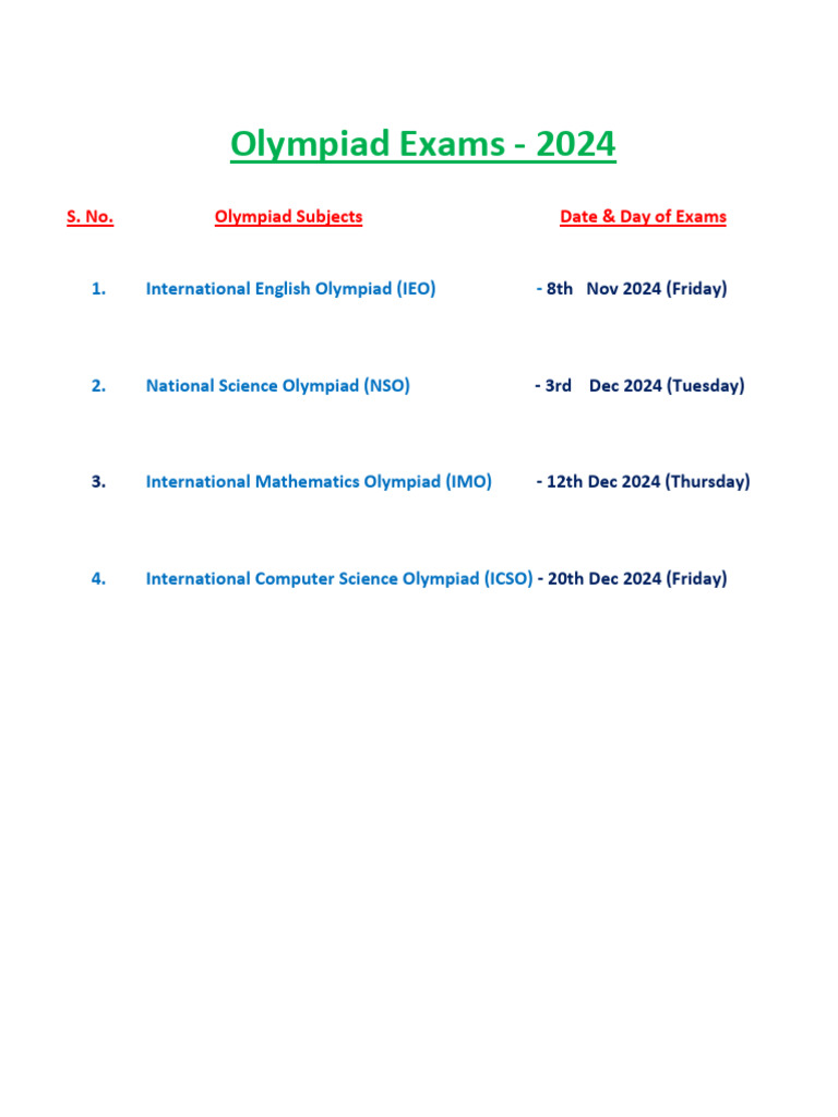 Olympiad Exams 2024 | PDF