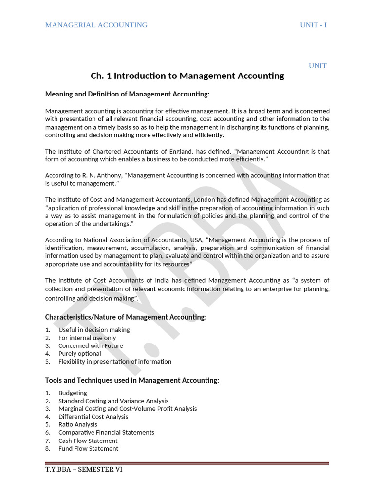 Introduction To Management Accounting | PDF | Management Accounting ...