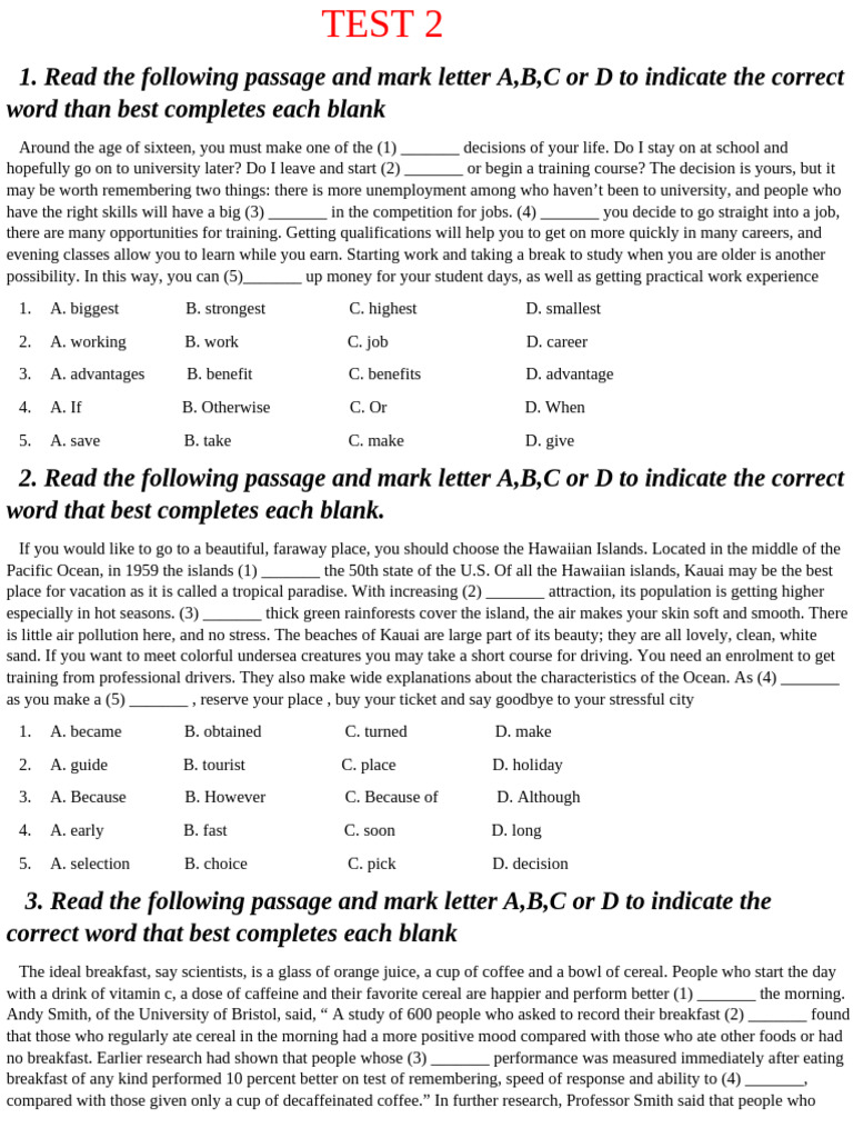 Test 2 | PDF | Salad | Cuisine