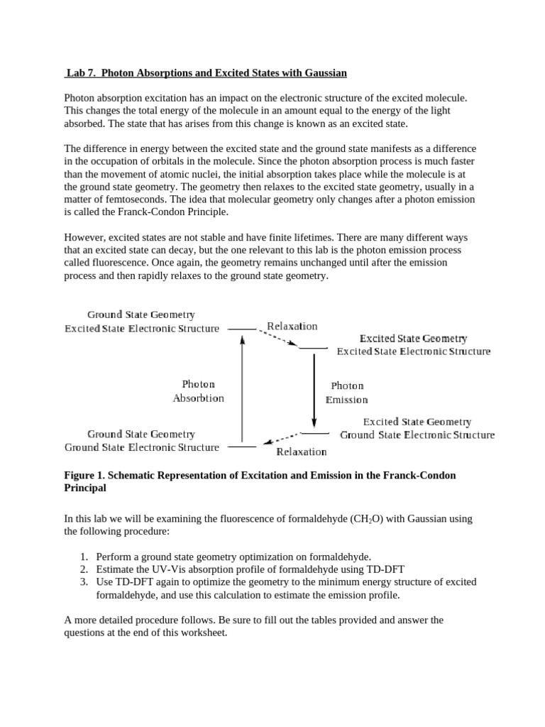 Lab 7. Photon Absorptions and Excited States With Gaussian v1.2 | PDF ...