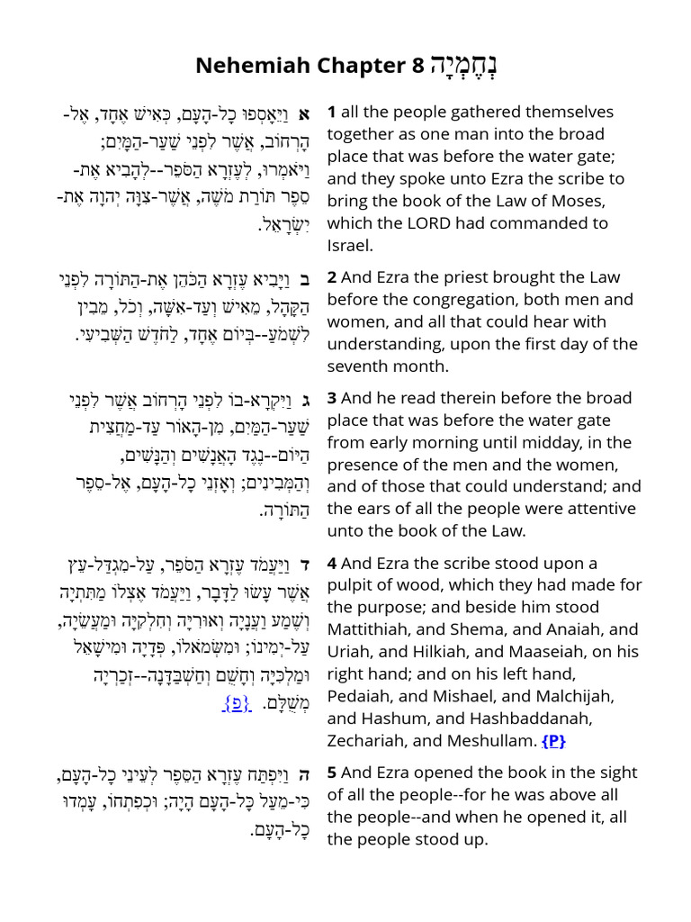 Nehemiah 8 - Hebrew - English Bible - Mechon-Mamre | PDF | Torah Books ...