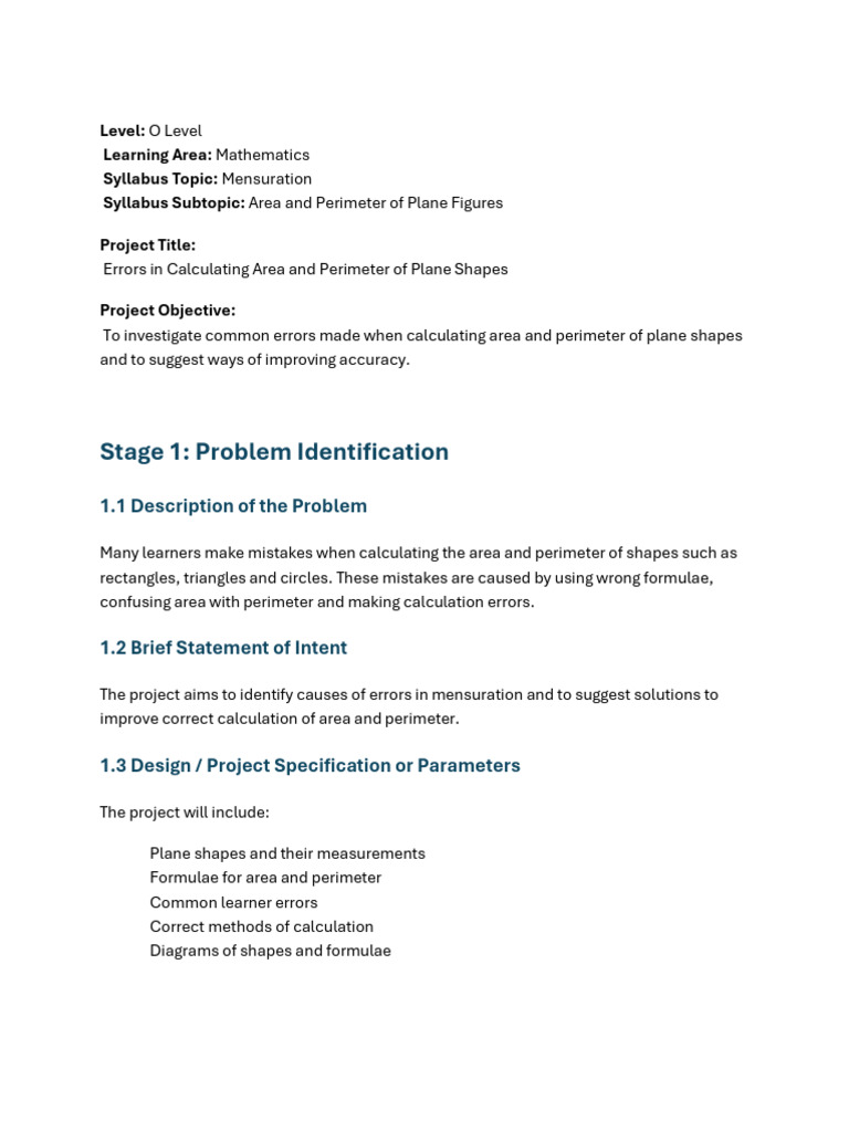 Zimsec Maths Project 1 | PDF | Area | Shape