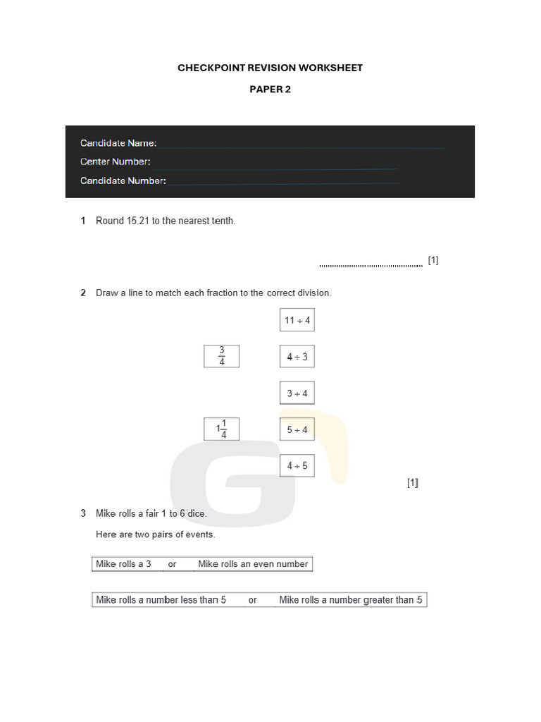 Checkpoint Revision Worksheet | PDF